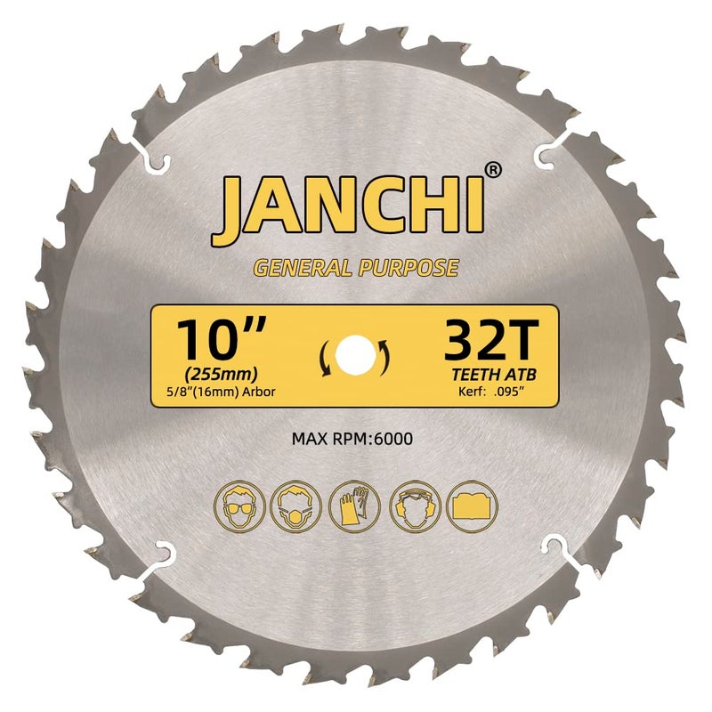 Jianchi 3-Pack Combo 10-Inch 32T & 60T & 80T Woodworking Saw Blades with 5/8" Arbor, .095" Thin Kerf Alternating Top Bevel Tungsten Carbide Teeth Miter/Table Saw Blade Ideal for Various Woods Cutting - Image 4